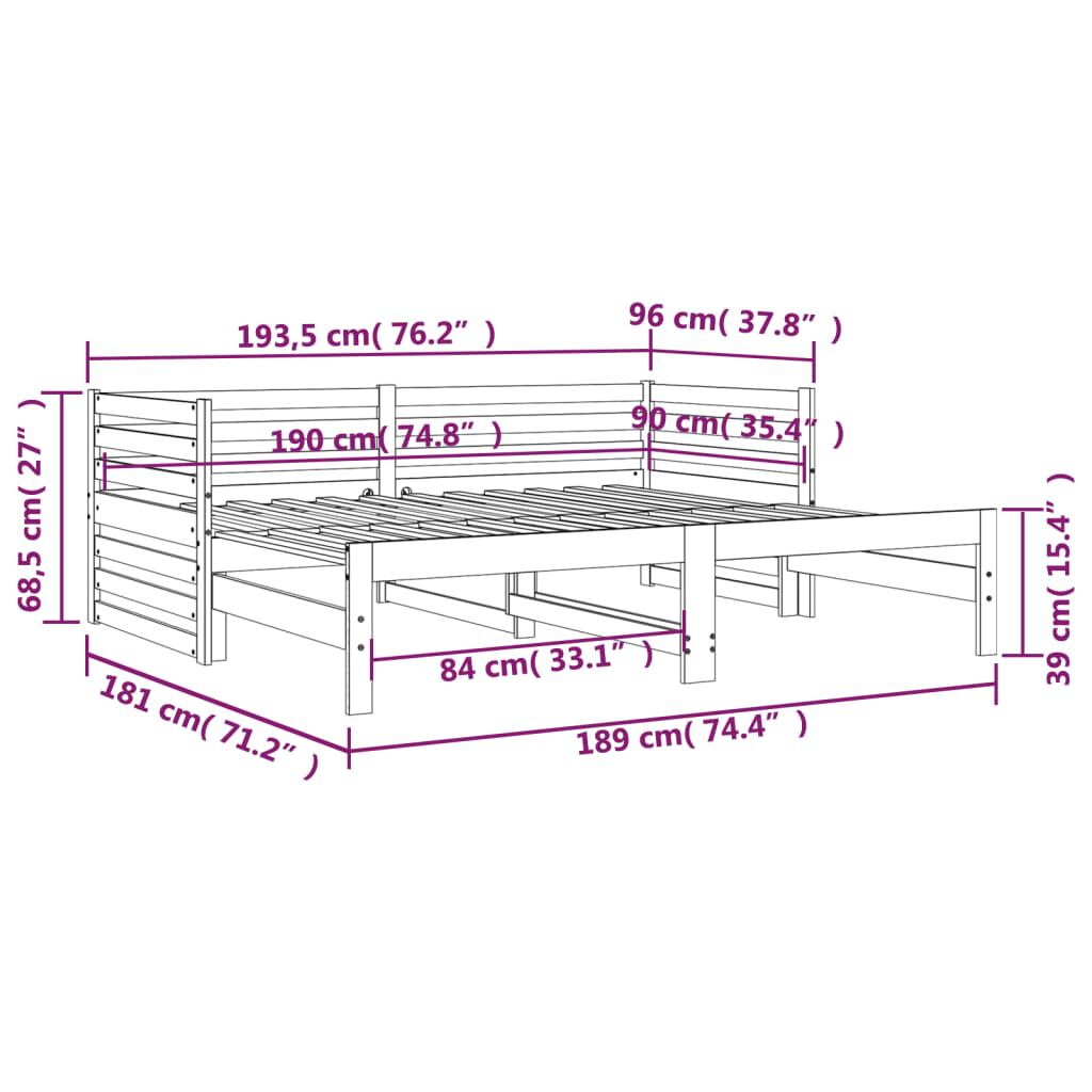 vidaXL Καναπές Κρεβάτι Συρόμενος Μελί 2x(90x190) εκ. Μασίφ Ξύλο Πεύκου