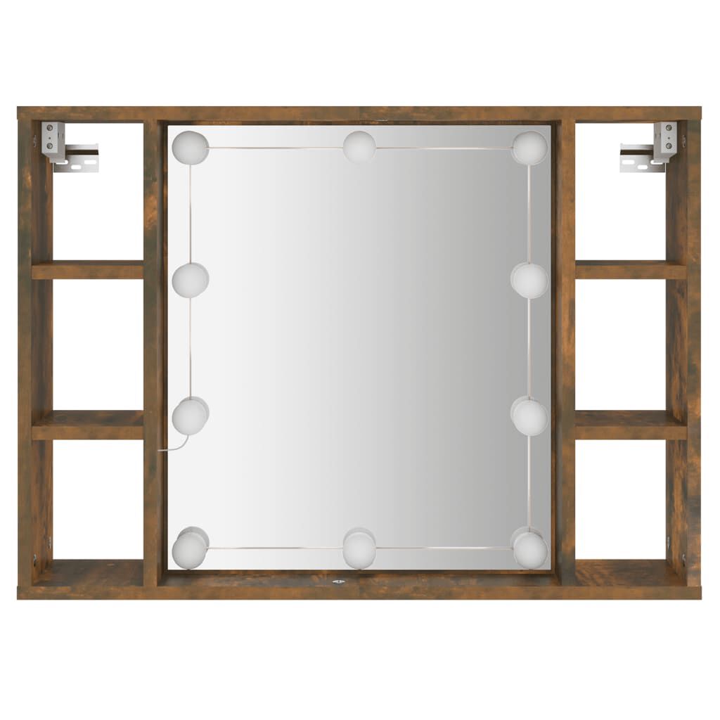 vidaXL Έπιπλο Καθρέπτη με LED Καπνιστή Δρυς 76 x 15 x 55 εκ.