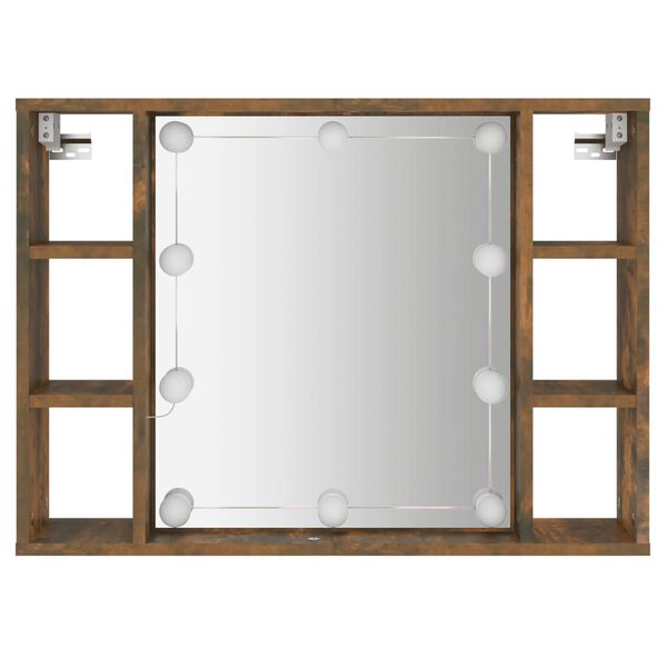 vidaXL Έπιπλο Καθρέπτη με LED Καπνιστή Δρυς 76 x 15 x 55 εκ.