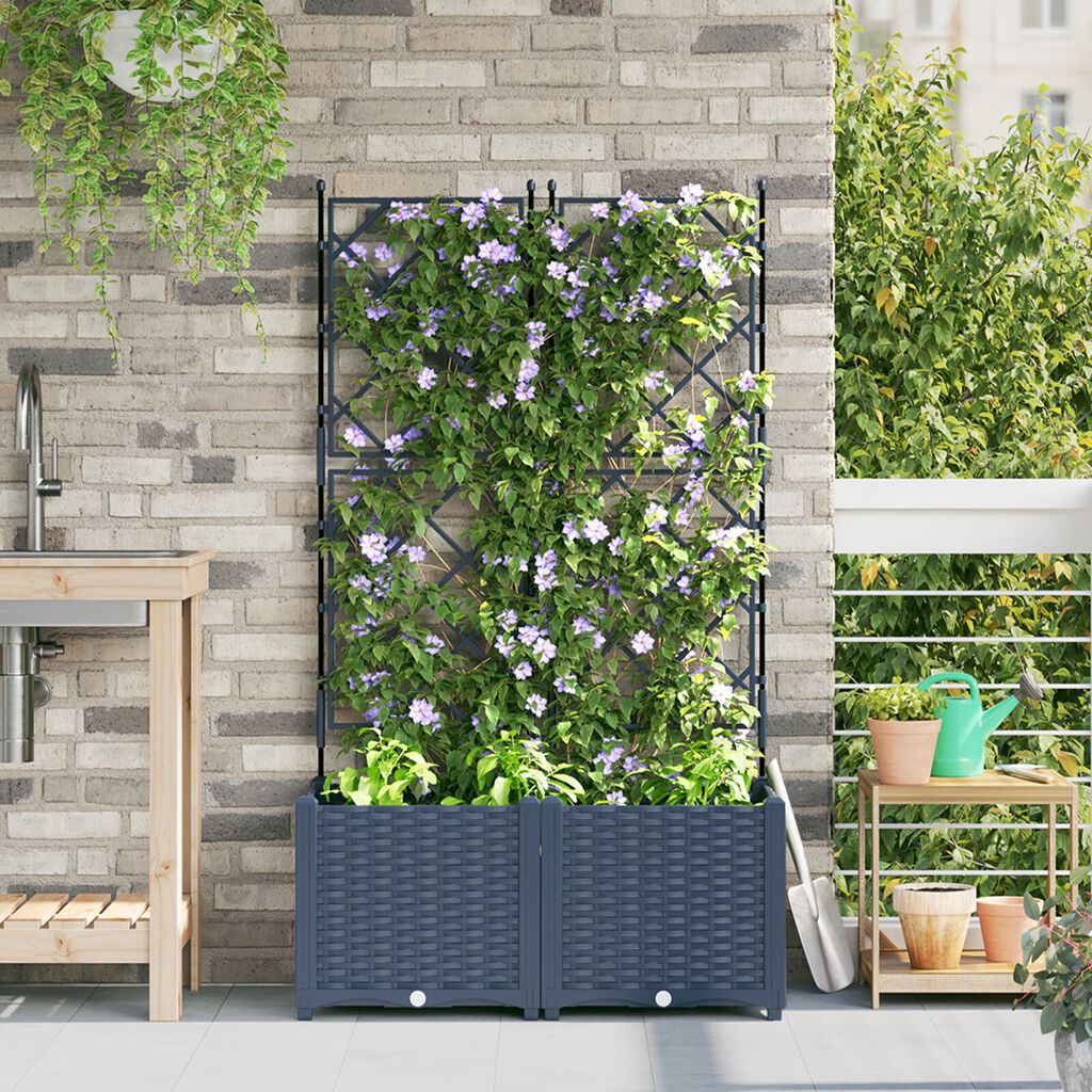 vidaXL Γλάστρα Κήπου με Πλέκτη 2 τεμ Γκρι 80x40x143 εκ