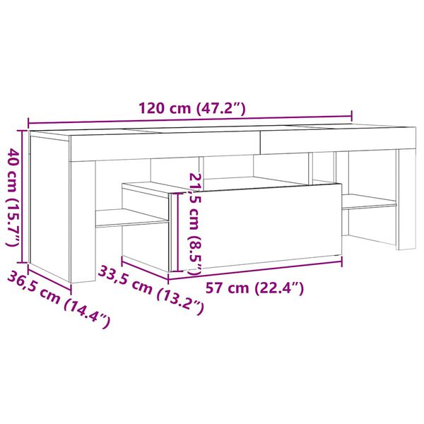 vidaXL Έπιπλο Τηλεόρασης με LED Αρτισιανή Δρυς 120x36,5x40εκ Επεξ.Ξύλο