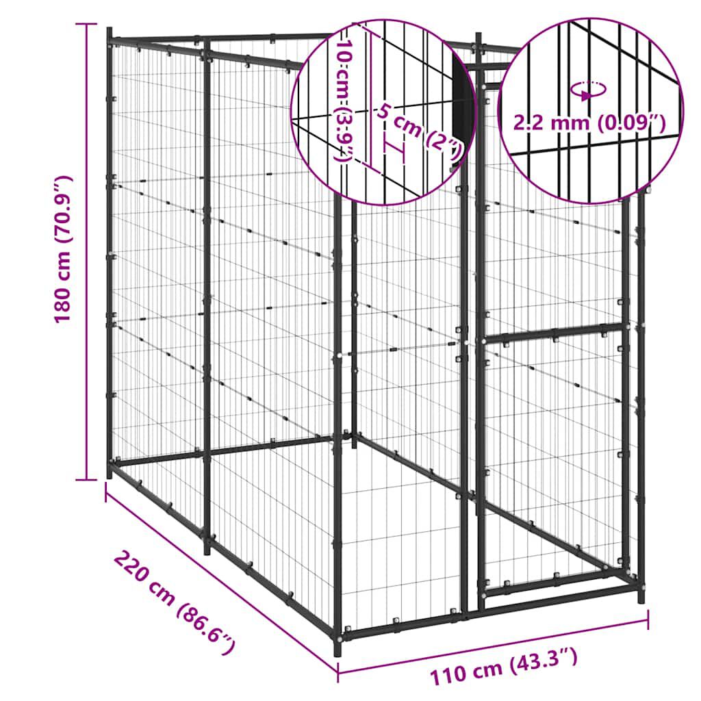 vidaXL Κλουβί Σκύλου Εξ. Χώρου Ατσάλι 110 x 220 x 180 εκ.