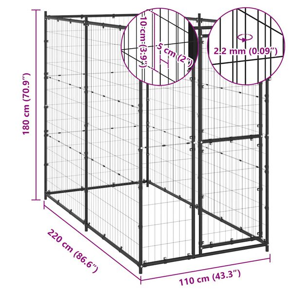 vidaXL Κλουβί Σκύλου Εξ. Χώρου Ατσάλι 110 x 220 x 180 εκ.