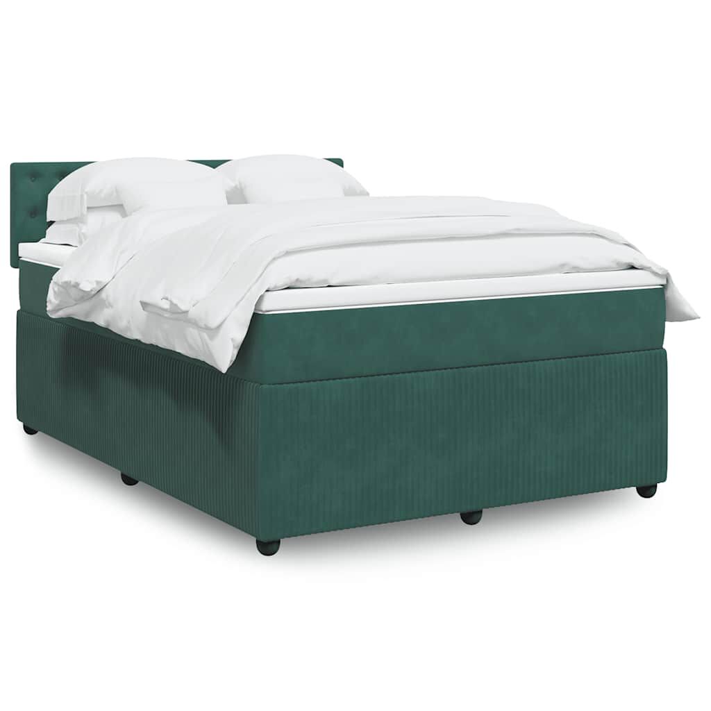 vidaXL Κρεβάτι Boxspring με Στρώμα Σκούρο Πράσινο 140x190εκ. Βελούδινο