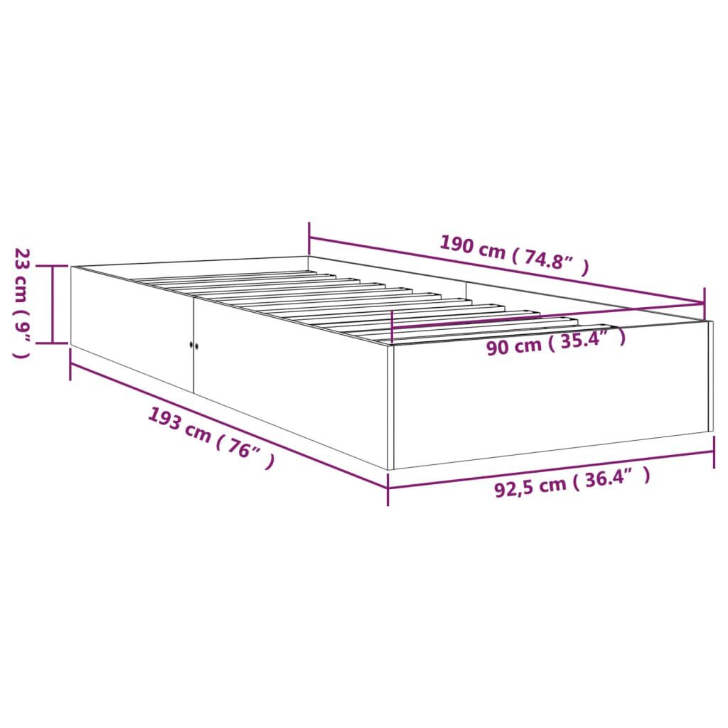 vidaXL Πλαίσιο Κρεβατιού 90 x 190 εκ. από Μασίφ Ξύλο Single