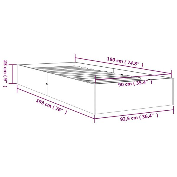 vidaXL Πλαίσιο Κρεβατιού 90 x 190 εκ. από Μασίφ Ξύλο Single