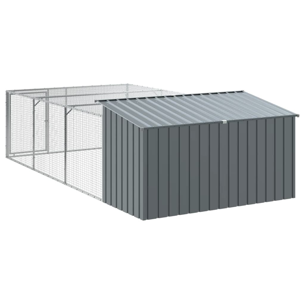 vidaXL Σπιτάκι Σκύλου με Αυλή Ανθρακί 197x396x110 εκ. Γαλβαν. Χάλυβας