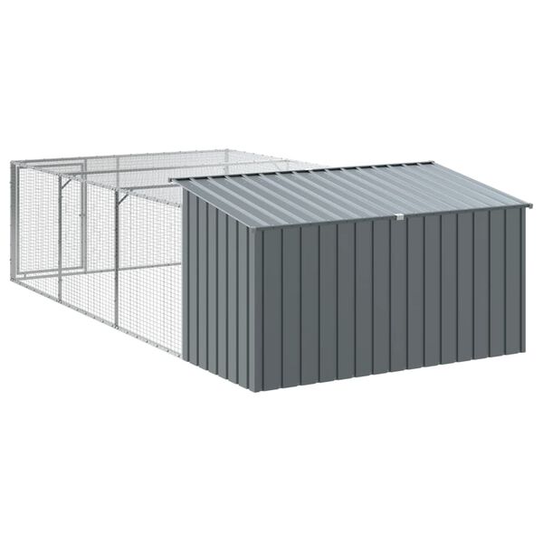 vidaXL Σπιτάκι Σκύλου με Αυλή Ανθρακί 197x396x110 εκ. Γαλβαν. Χάλυβας