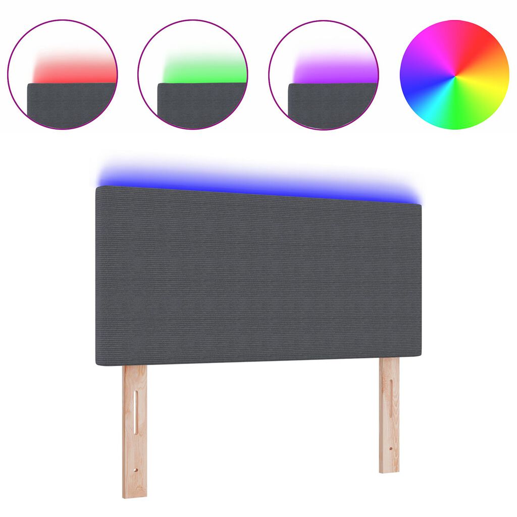 vidaXL LED κεφαλάρι με φώτα λωρίδας LED Σκούρο γκρι 80 cm ύφασμα