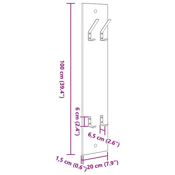 vidaXL Τοίχου Κρεμάστρα Λευκό 20 x 1.5 x 100 εκ Επεξεργασμένο ξύλο