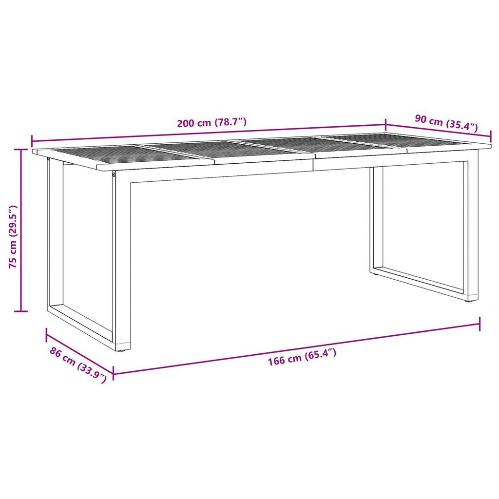 vidaXL Υπαίθριο Τραπέζι Φαγητού Γκρι 200x90x75 εκ. Χάλυβας και Σολοιδικό Ξύλο Ακακίας