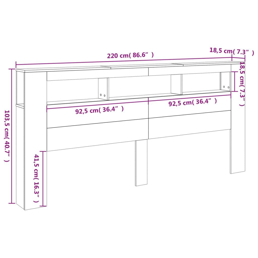 vidaXL Κεφαλάρι Κρεβατιού με LED Μαύρο 220x18,5x103,5 εκ Επεξεργ. Ξύλο