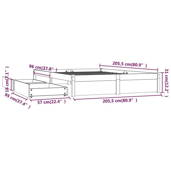 vidaXL Πλαίσιο Κρεβατιού με Συρτάρια 200 x 200 εκ.