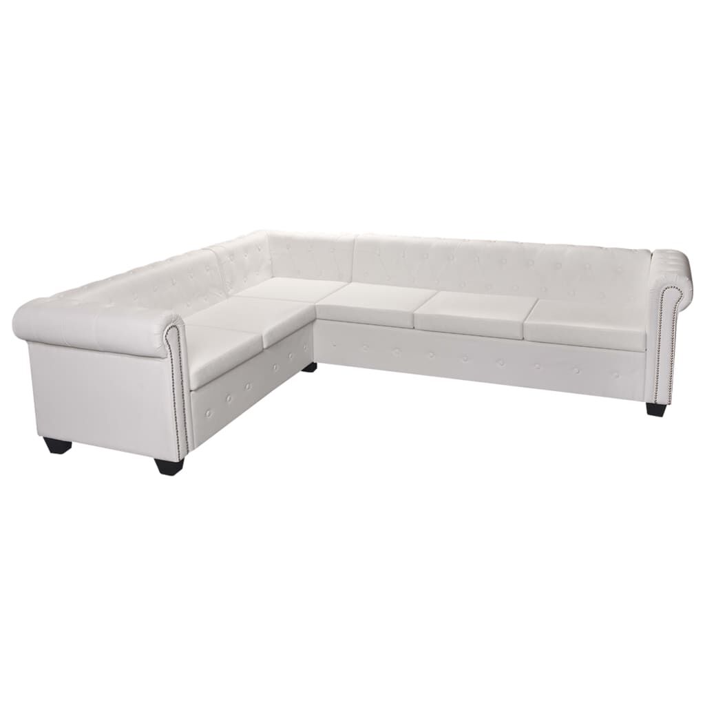 vidaXL Γωνιακός Καναπές Chesterfield 6 Θέσεων Λευκός από Συνθετικό Δέρμα