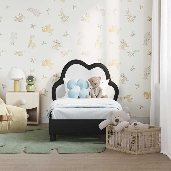 vidaXL Κρεβατική βάση για παιδιά με προσκέφαλο Μαύρο 70 x 140 cm PU