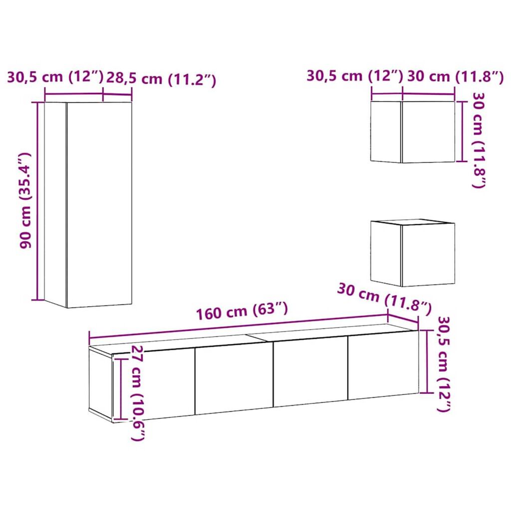 vidaXL Σετ επίπλου τηλεόρασης 5 pcs Μαύρη δρυς Επεξεργασμένο ξύλο