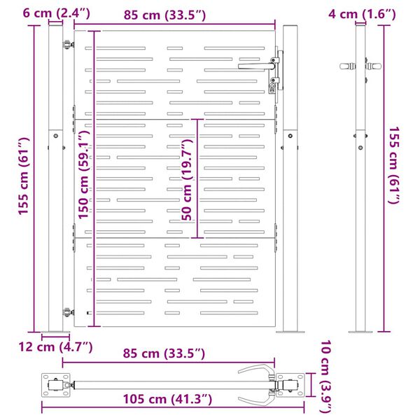 vidaXL Πύλη Κήπου με Τετράγωνο Σχέδιο 105 x 155 εκ. από Ατσάλι Corten