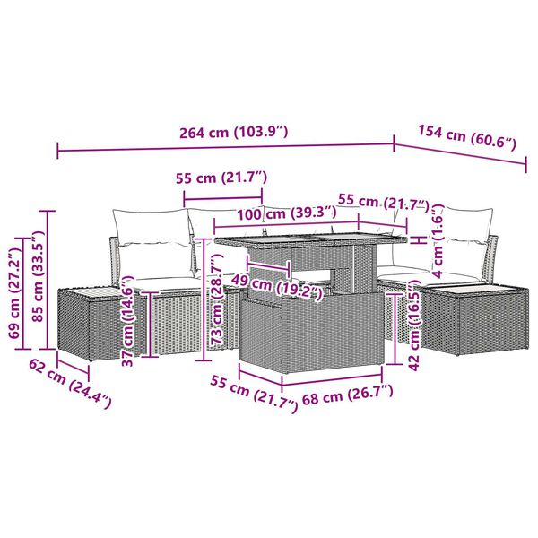 vidaXL Σέτ φαγητού για κήπο 6 pcs Μπεζ και Γκρι 100 x 55 x 73 εκ