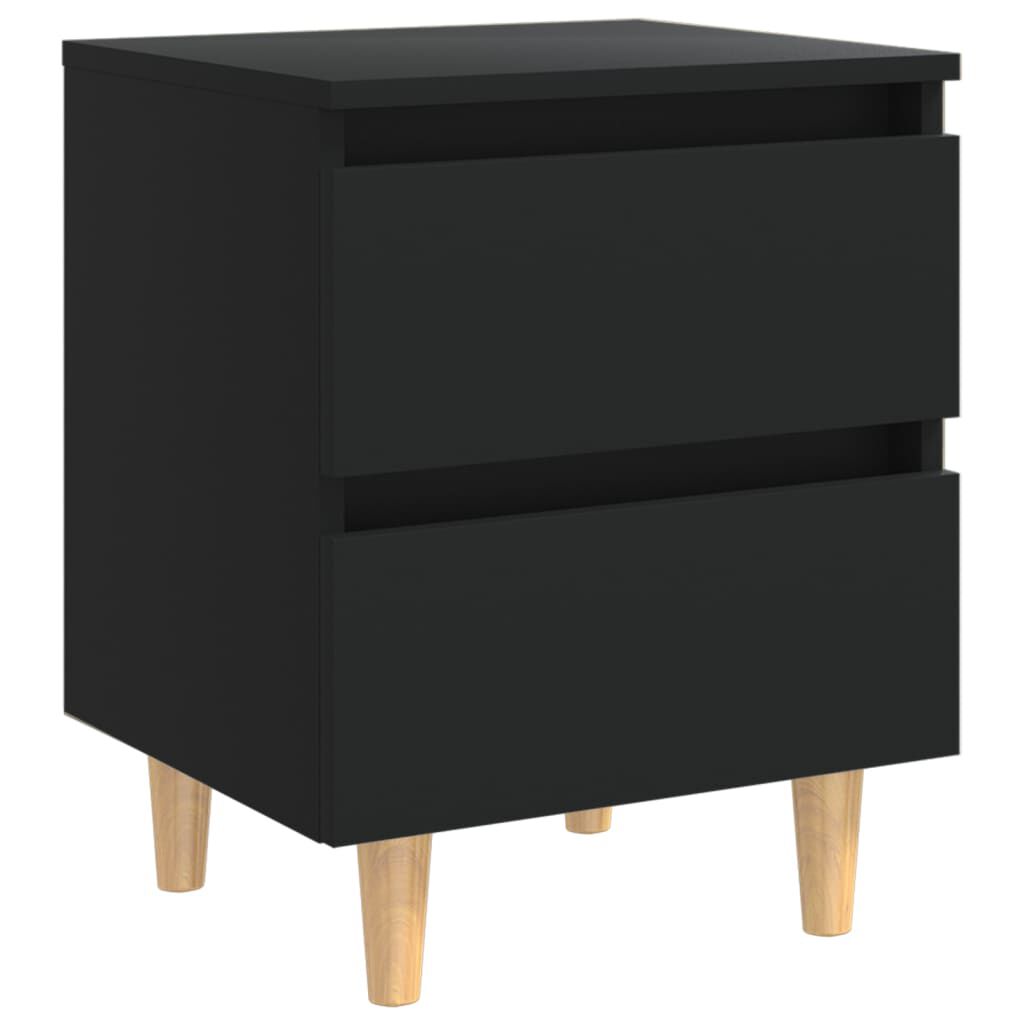vidaXL Κομοδίνα 2 τεμ. Μαύρα 40x35x50εκ. Πόδια από Μασίφ Ξύλο Πεύκου