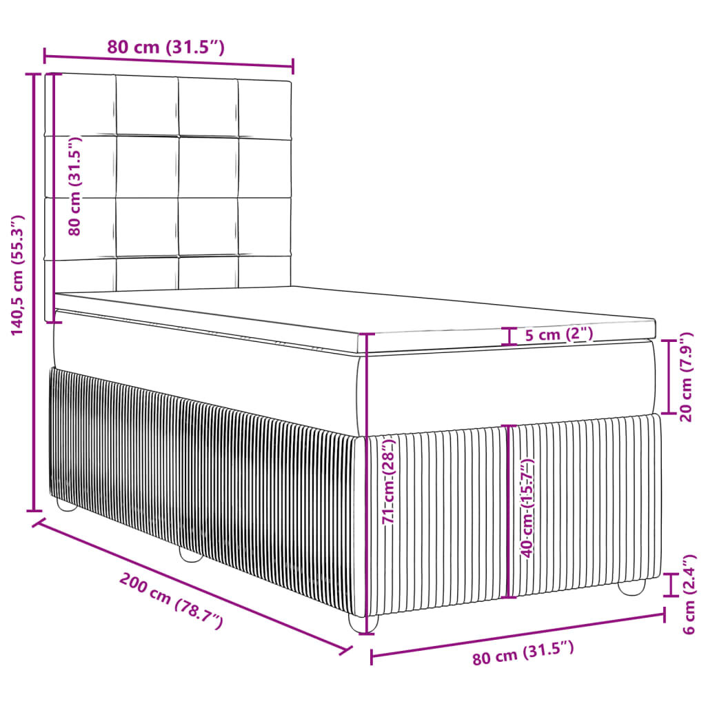 vidaXL Κρεβάτι Boxspring με Στρώμα Σκούρο Γκρι 80x200 εκ. Βελούδινο
