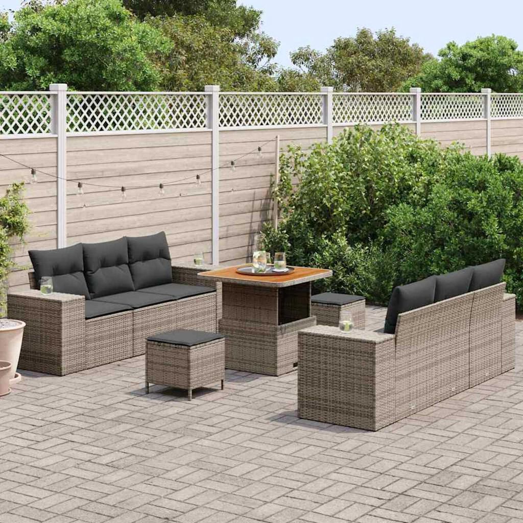 vidaXL Σετ Καναπέ Κήπου με μαξιλάρι 9 pcs Γκρι 80 x 80 x 71 cm