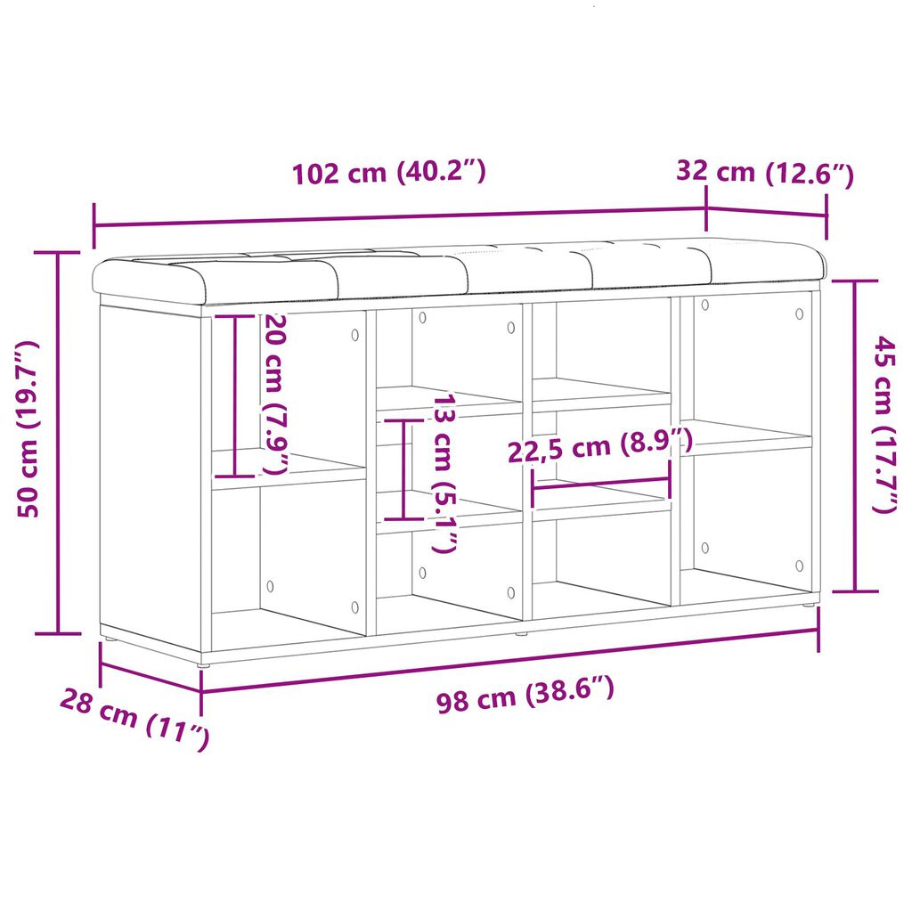 vidaXL Παγκάκι Αποθήκευσης Μαύρο Δρυς 100x30x48 εκ. Επεξεργασμένο Ξύλο