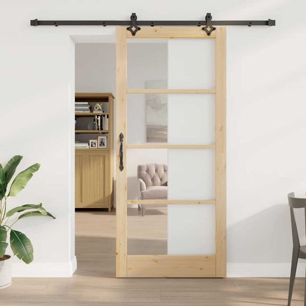 vidaXL Συρόμενη Πόρτα ORKDAL Καφέ 93 x 211 εκ. Ξύλο και μέταλλο