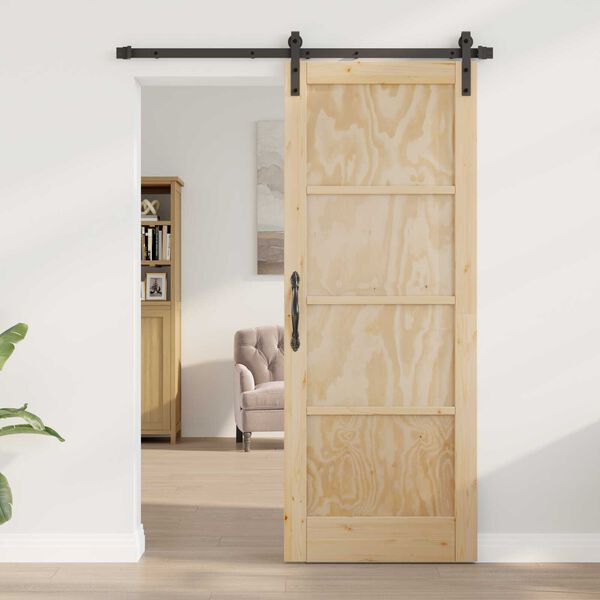 vidaXL Συρόμενη Πόρτα Φυσικό και μαύρο 78 x 202 εκ.