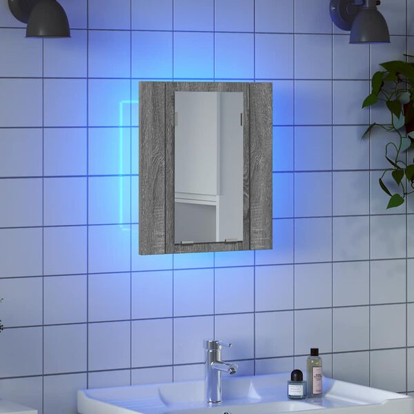 vidaXL Έπιπλο Καθρέφτη Μπάνιου LED Γκρι Sonoma 40x12x45 εκ. Επεξ. Ξύλο