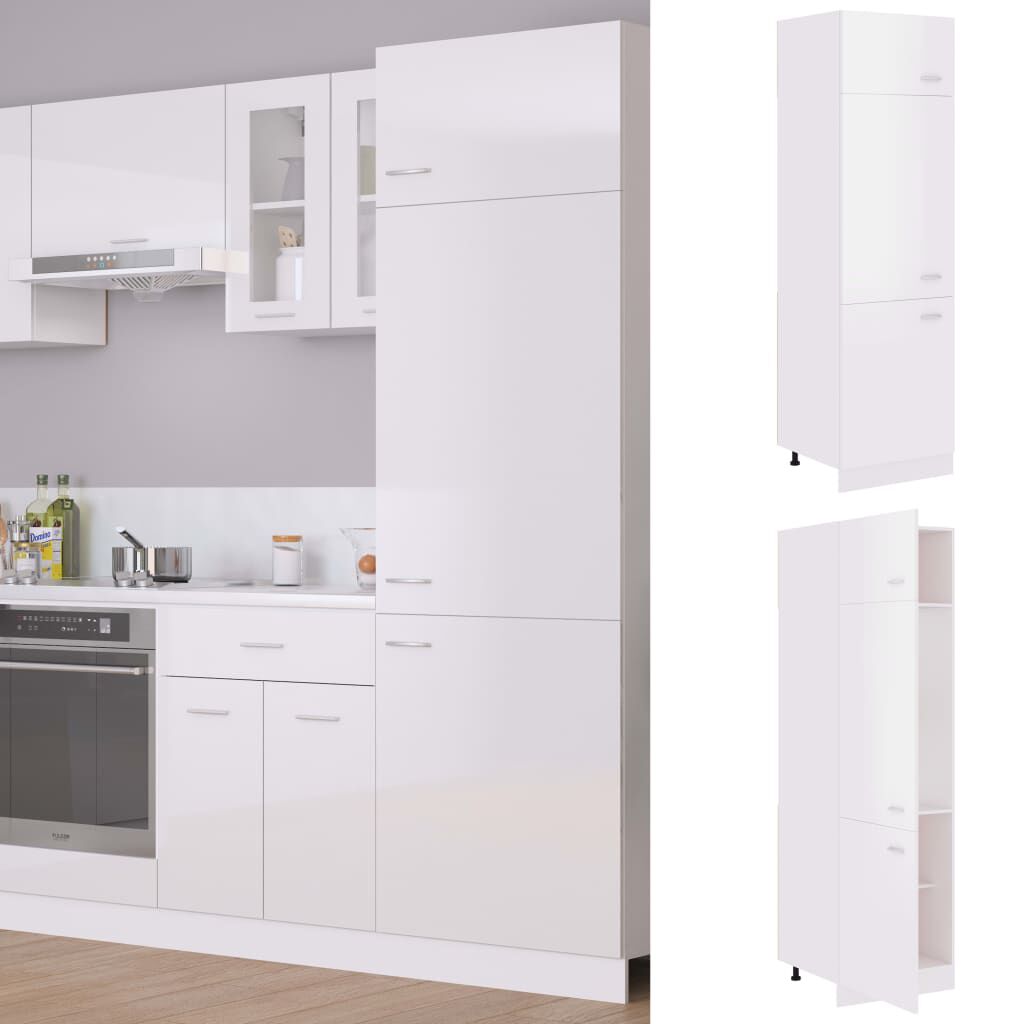 vidaXL Ντουλάπι Ψυγείου Lyon Γυαλιστερό Λευκό 60x57x207 εκ. Επεξ. Ξύλο