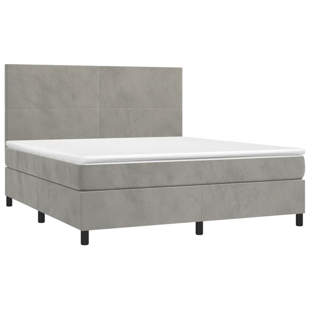 vidaXL Κρεβάτι Boxspring με Στρώμα & LED Αν.Γκρι 180x200 εκ. Βελούδινο