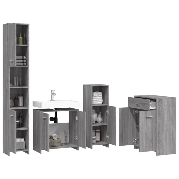 vidaXL Σετ Επίπλων Μπάνιου 4 Τεμαχίων Γκρι Sonoma Επεξεργασμένο Ξύλο