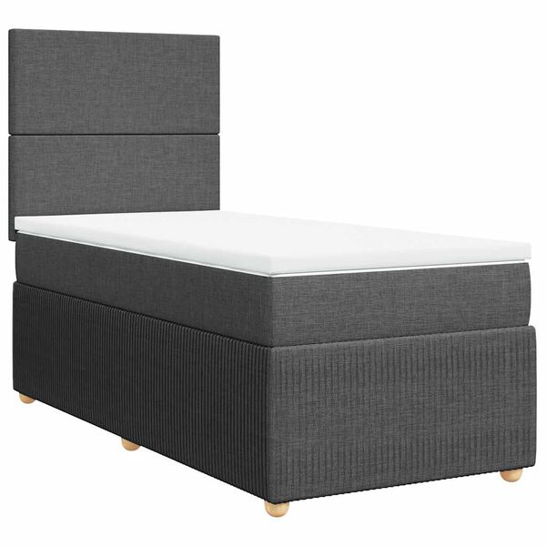 vidaXL Κρεβάτι Boxspring με Στρώμα Σκούρο Γκρι 90x200 εκ. Υφασμάτινο