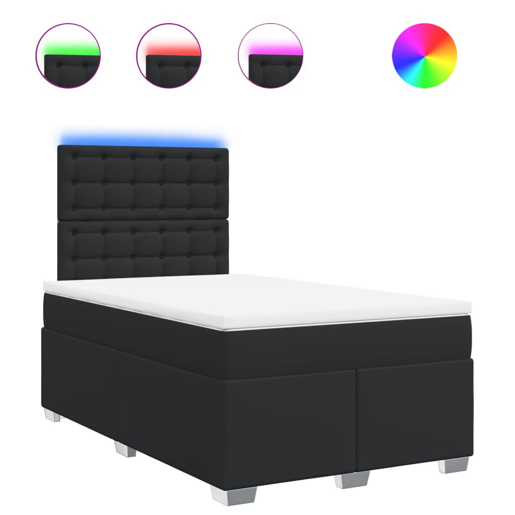vidaXL Κρεβάτι Boxspring με Στρώμα Μαύρο 120x190εκ.από Συνθετικό Δέρμα