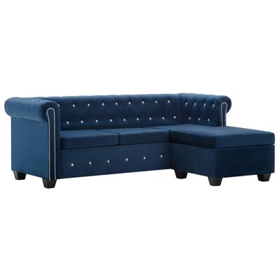 vidaXL Καναπές Γωνιακός Chesterfield Μπλε 199 x 142 x 72 εκ. Βελούδο