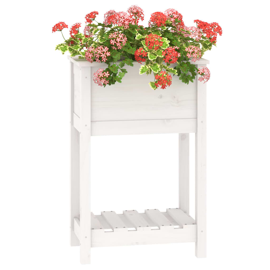 vidaXL Ζαρντινιέρα με Ράφι Λευκή 54 x 34,5 x 81 εκ. Μασίφ Ξύλο Πεύκου
