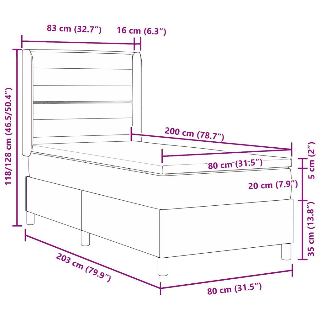 vidaXL Κρεβάτι Box Spring με Στρώμα & LED Ταμπά 80x200 εκ. Υφασμάτινο
