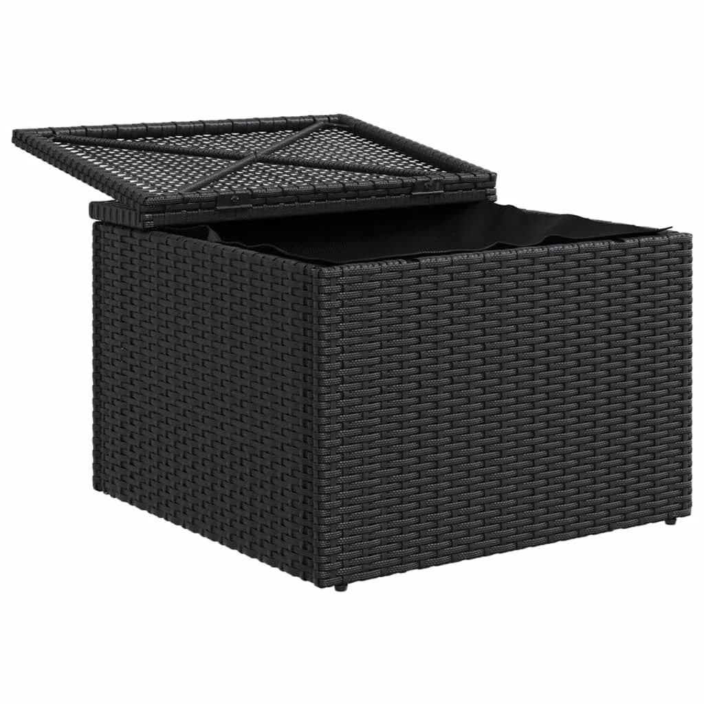 vidaXL Υποπόδιο Κήπου Μαύρο 55x55x37 εκ. Συνθετικό Ρατάν με Μαξιλάρι