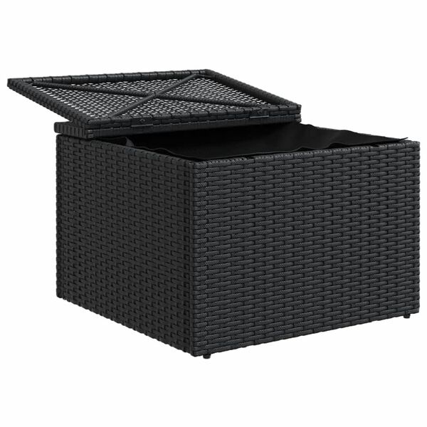 vidaXL Υποπόδιο Κήπου Μαύρο 55x55x37 εκ. Συνθετικό Ρατάν με Μαξιλάρι