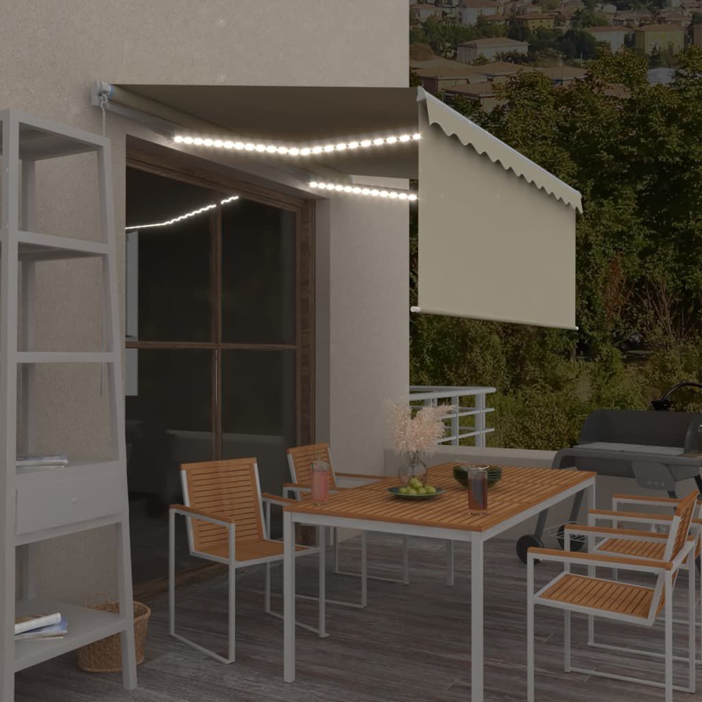 vidaXL Τέντα Συρόμενη Χειροκίνητη με Σκίαστρο & LED Κρεμ 3 x 2,5 μ.