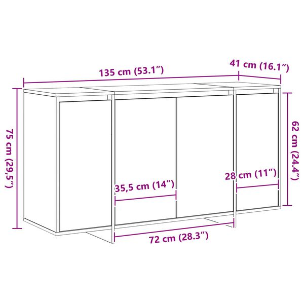 vidaXL Πλαϊνό γραφείο Γκρι sonoma 135 x 41 x 69 cm Επεξεργασμένο ξύλο