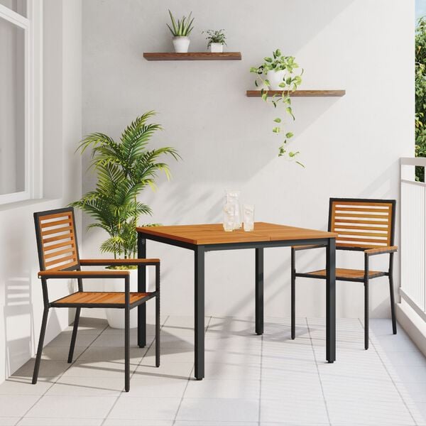 vidaXL Σέτ φαγητού για κήπο 3 pcs Μαύρο και Ξύλο 90 x 90 x 75 cm