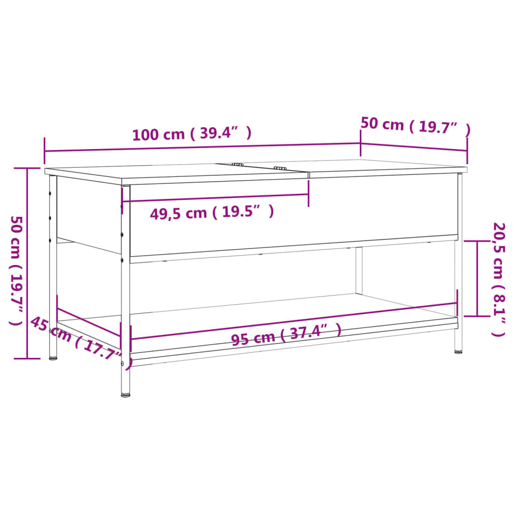 vidaXL Τραπεζάκι Σαλονιού Sonoma Δρυς 100x50x50 εκ. Επεξεργασμένο Ξύλο