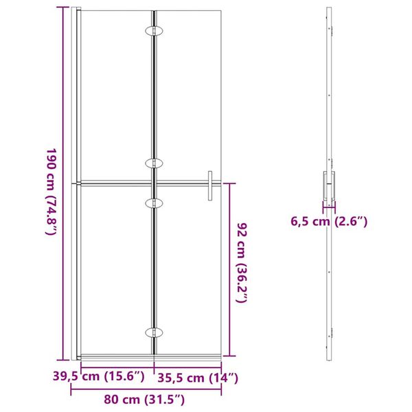vidaXL Τοίχος ντους Walk-in Άλλο Χρυσό και διαφανές 80 x 190 cm