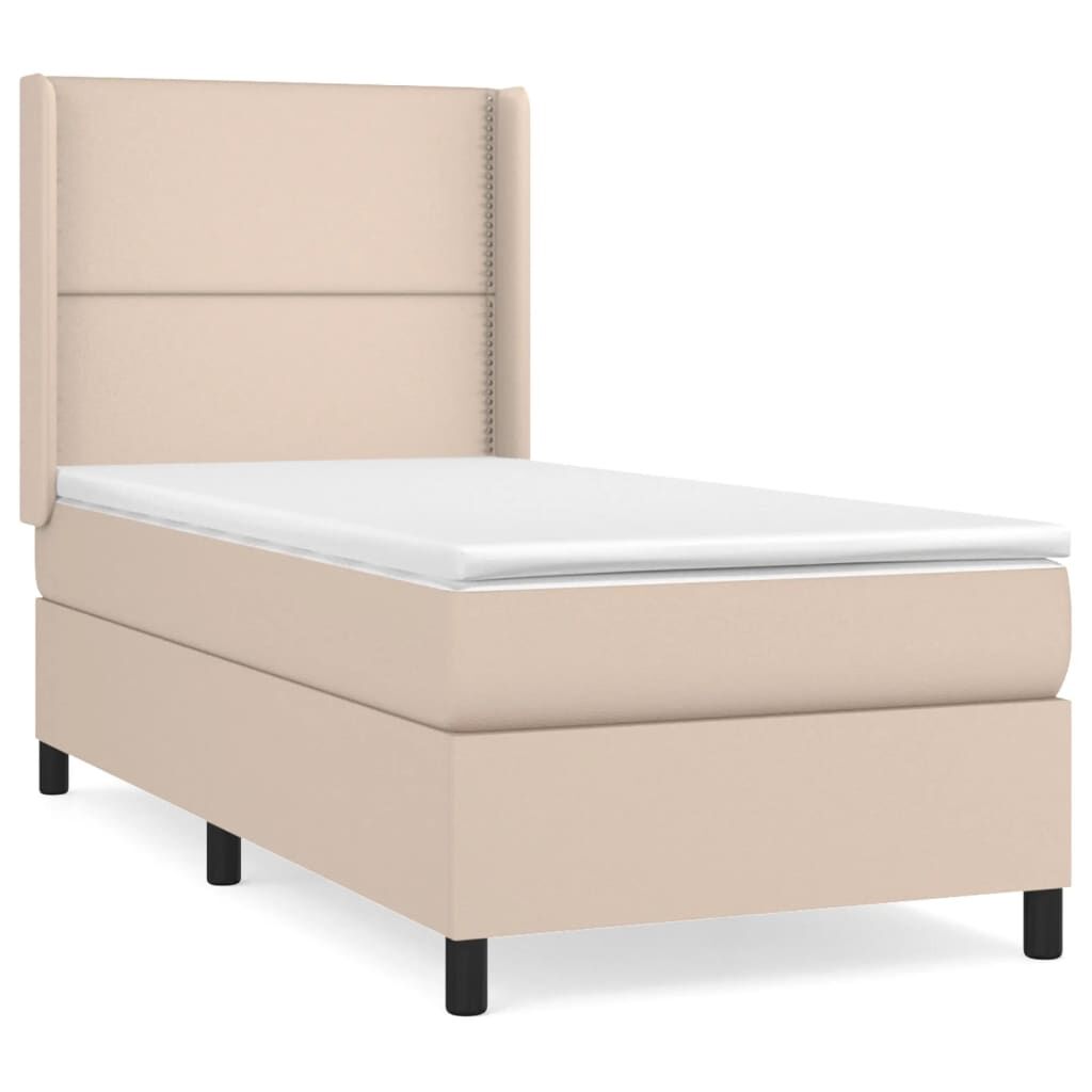 vidaXL Κρεβάτι Boxspring με Στρώμα Καπουτσίνο 90x200εκ.από Συνθ. Δέρμα
