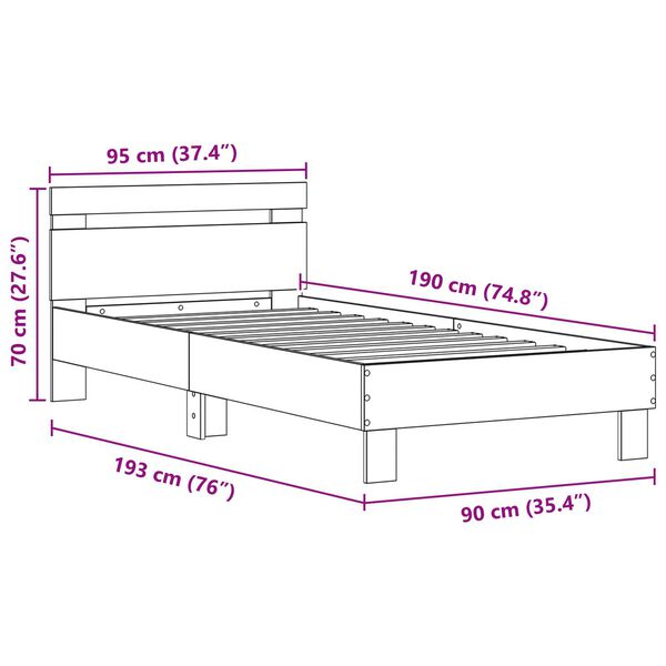 vidaXL Κρεβάτι με LED Φώτα Μαύρης Βελανιδιάς 90x190 εκ. Επεξεργασμένο Ξύλο