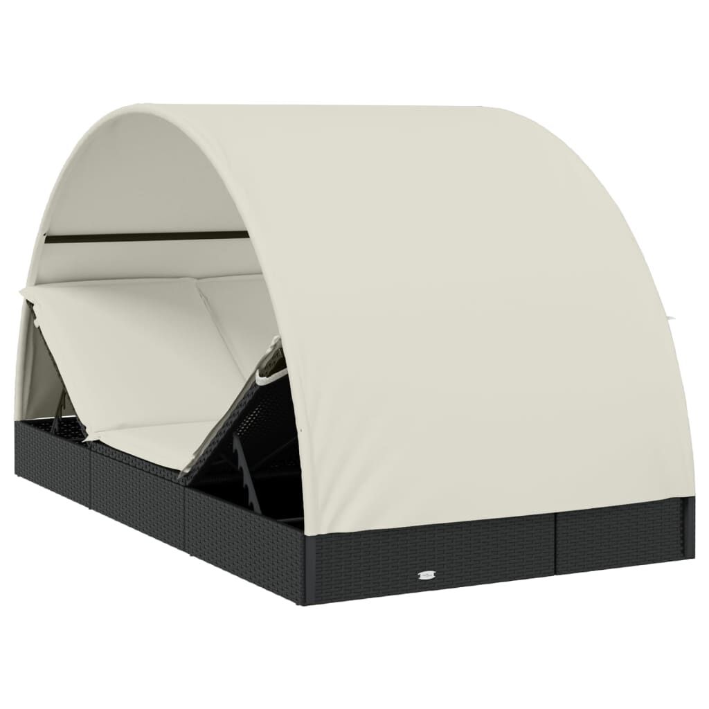vidaXL Ξαπλώστρα 2 Ατόμων Στρογγ Οροφή Μαύρη 211x111x140εκ Συνθ. Ρατάν