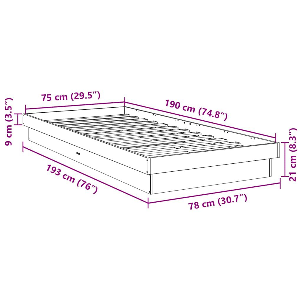 vidaXL Πλαίσιο κρεβατιού χωρίς στρώμα 75x190 cm Στερεό ξύλο δρυός