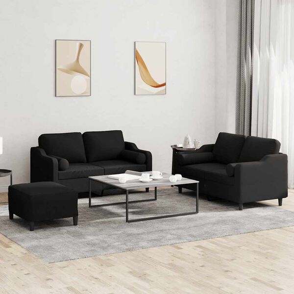 vidaXL Πολυθρόνες Σετ 3 Τεμ. Μαύρες από Ύφασμα Μικροϊνών με Μαξιλάρια