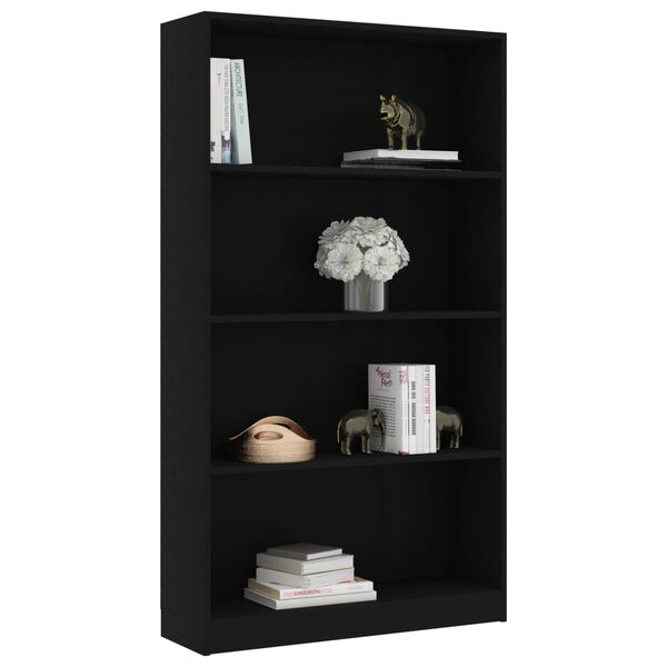 vidaXL Βιβλιοθήκη με 4 Ράφια Μαύρη 80 x 24 x 142 εκ. από Επεξ. Ξύλο